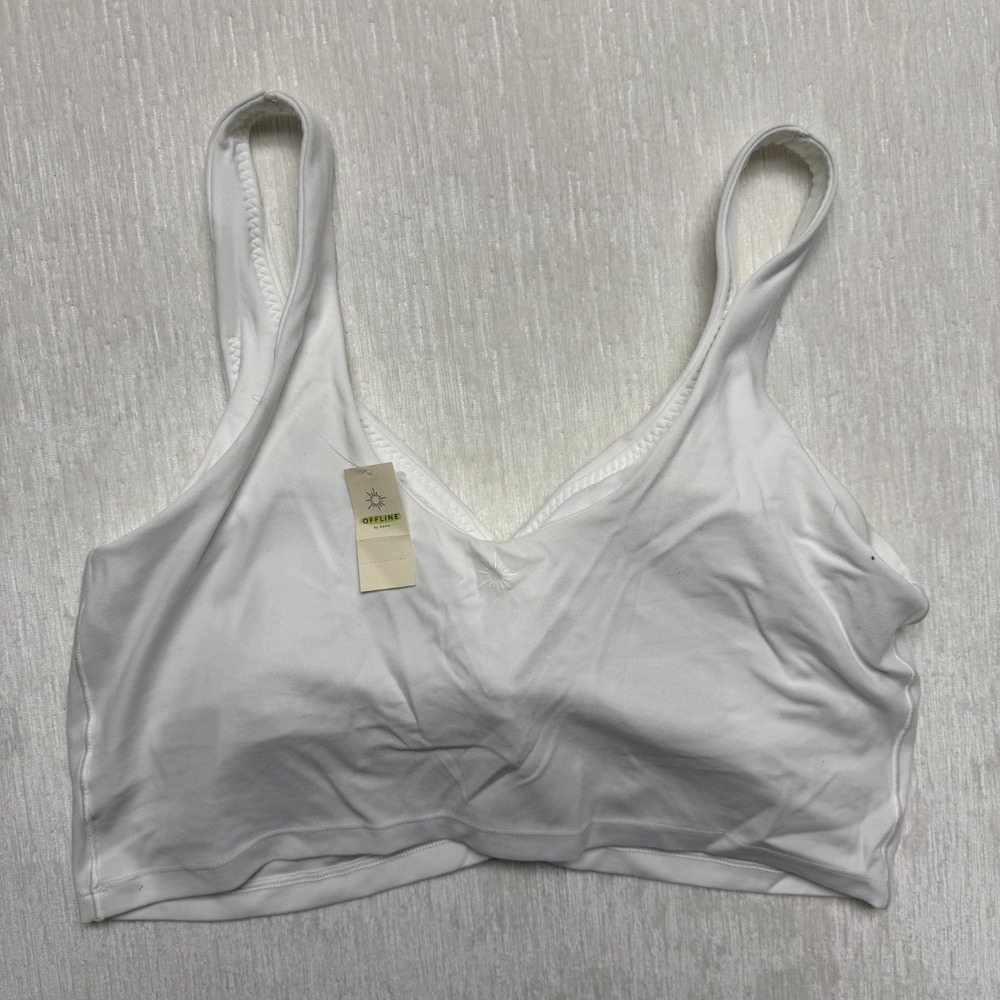 OFFLINE By Aerie Real Me Strappy Sports Bra Womens XL White V-Neck Ruched Back